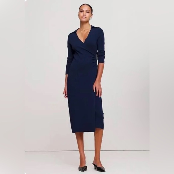 Banana Republic POLO WRAP SWEATER DRESS color Burgundy Long Sleeve size Medium - Picture 3 of 9